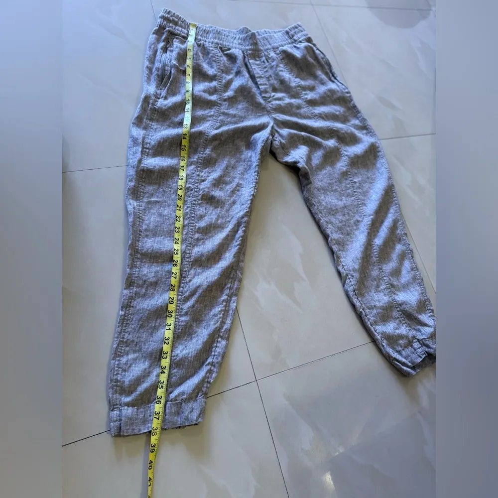 Athleta tall gray pants linen elastic waist and  foot 4 pockets tie size L - Image 7