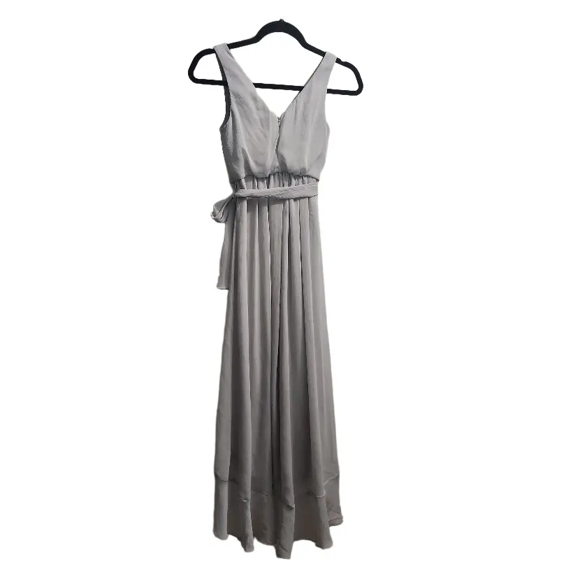 David's Bridal Womens Dress Size 10 Light Grey Wrap Ruffle Hem‎ Tie Waist - Image 6