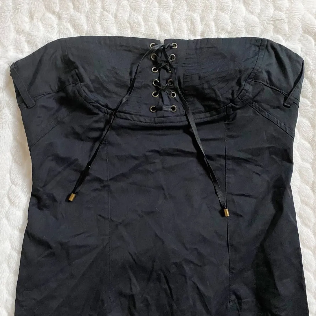 Flavio Castellani Black Lace Up Corset Strapless Bustier dress‎ Italian SZ 42 - Image 7