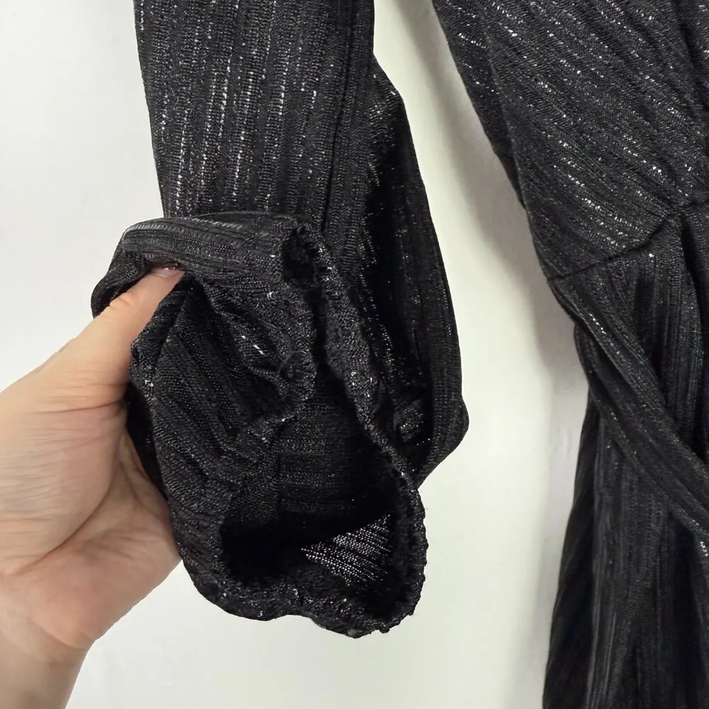 NWT  Long Sleeve Ribbed Metallic V-Neck Dress Black Size Small S NEW - Image 4