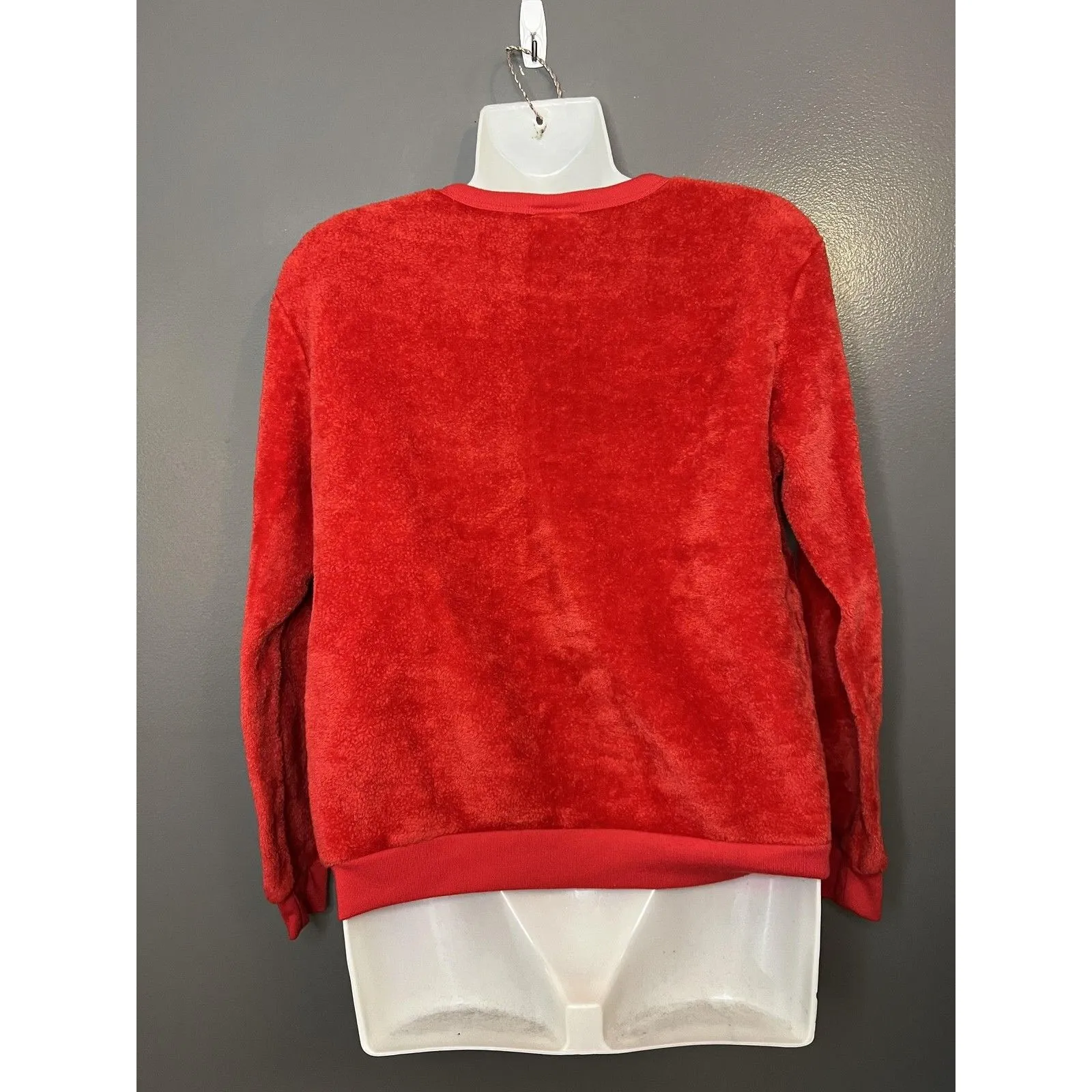 Disney Mickey Mouse Sweater Womens XS Red Fuzzy Fleece Pullover Crew Neck Cozy - Image 5