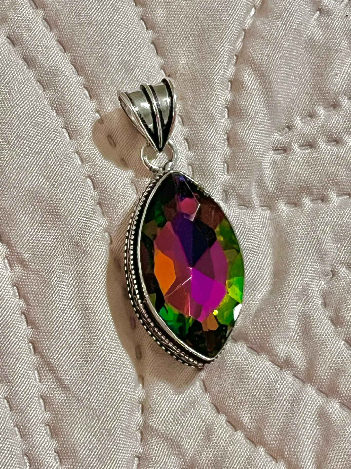 Stunning Rainbow Fire Mystic Topaz Silver 2” Pendant - Image 5