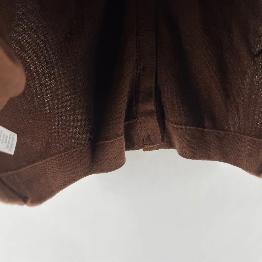 Coldwater Creek Brown Cotton Blend Ruffle V Neck Button Front Sweater Cardigan - Image 11