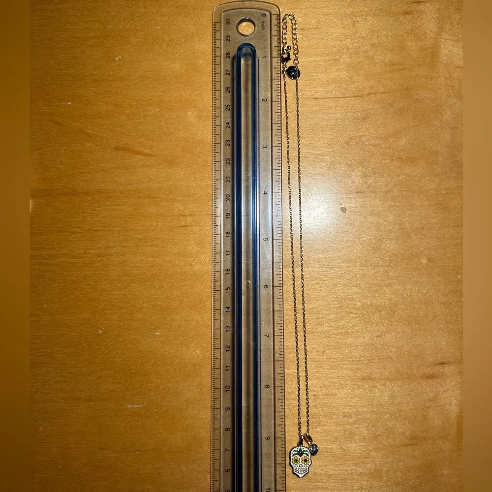 Rae Dunn 14KT Gold Plated Over Brass Tropical Skull Skeleton Halloween Necklace - Image 13