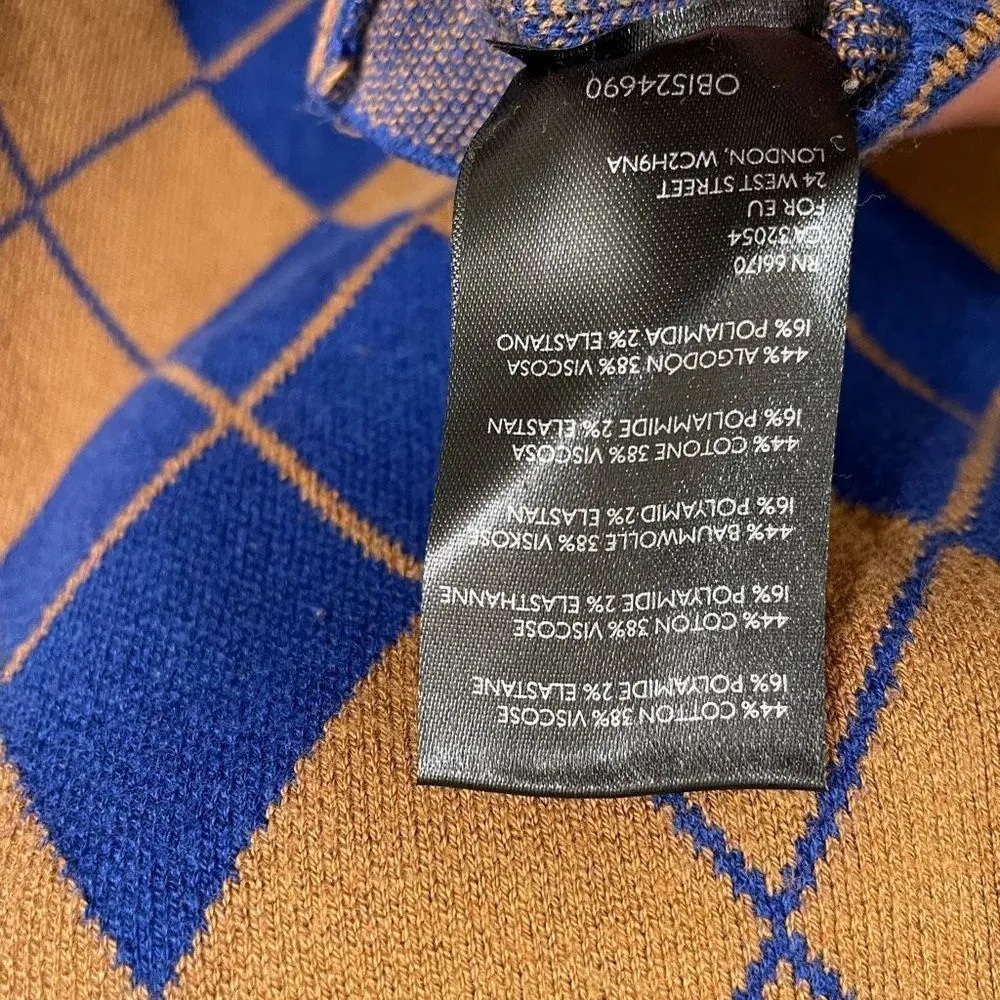 Urban Outfitters Blue Tan High Neck Argyle Mini Sweater Dress, Small NWT - Image 7