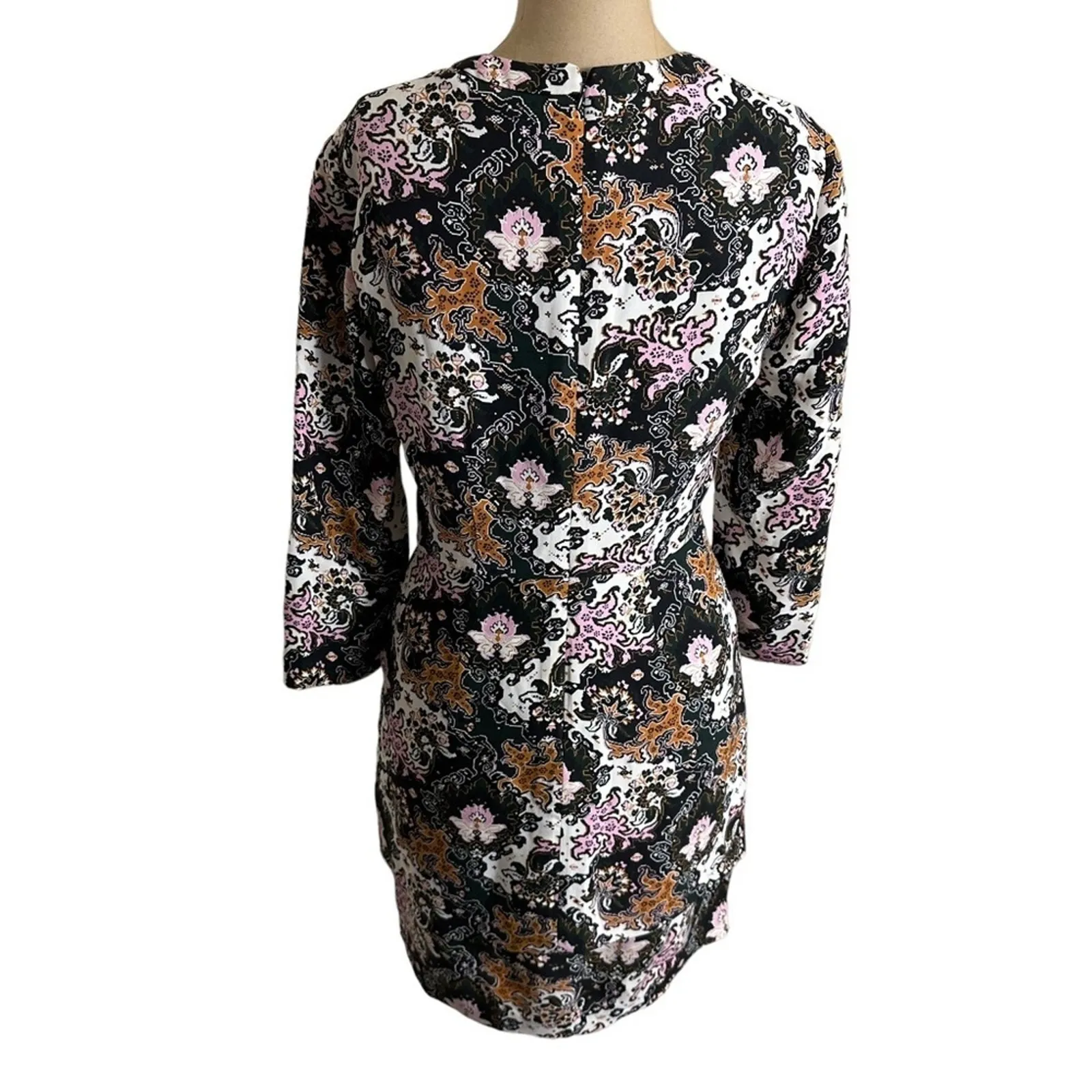 A.L.C. Mini Dress Silk Abstract Pink Brown Floral Long Sleeve - Image 8