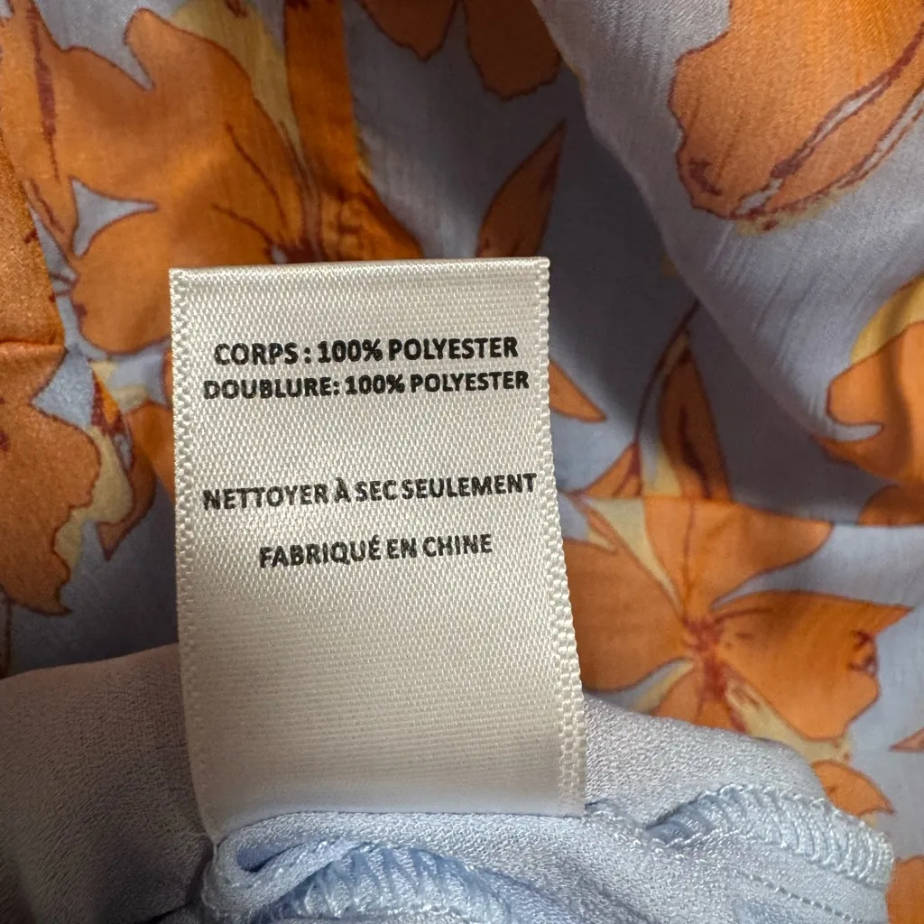 Astr The Label Medium Orange Blue Floral Square Neck Midi Dress - Image 5