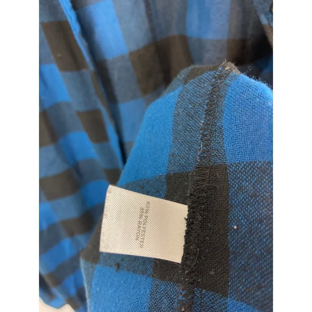 Trouve Black and Blue Plaid Button Down Boyfriend Shirt Size Medium - Image 5