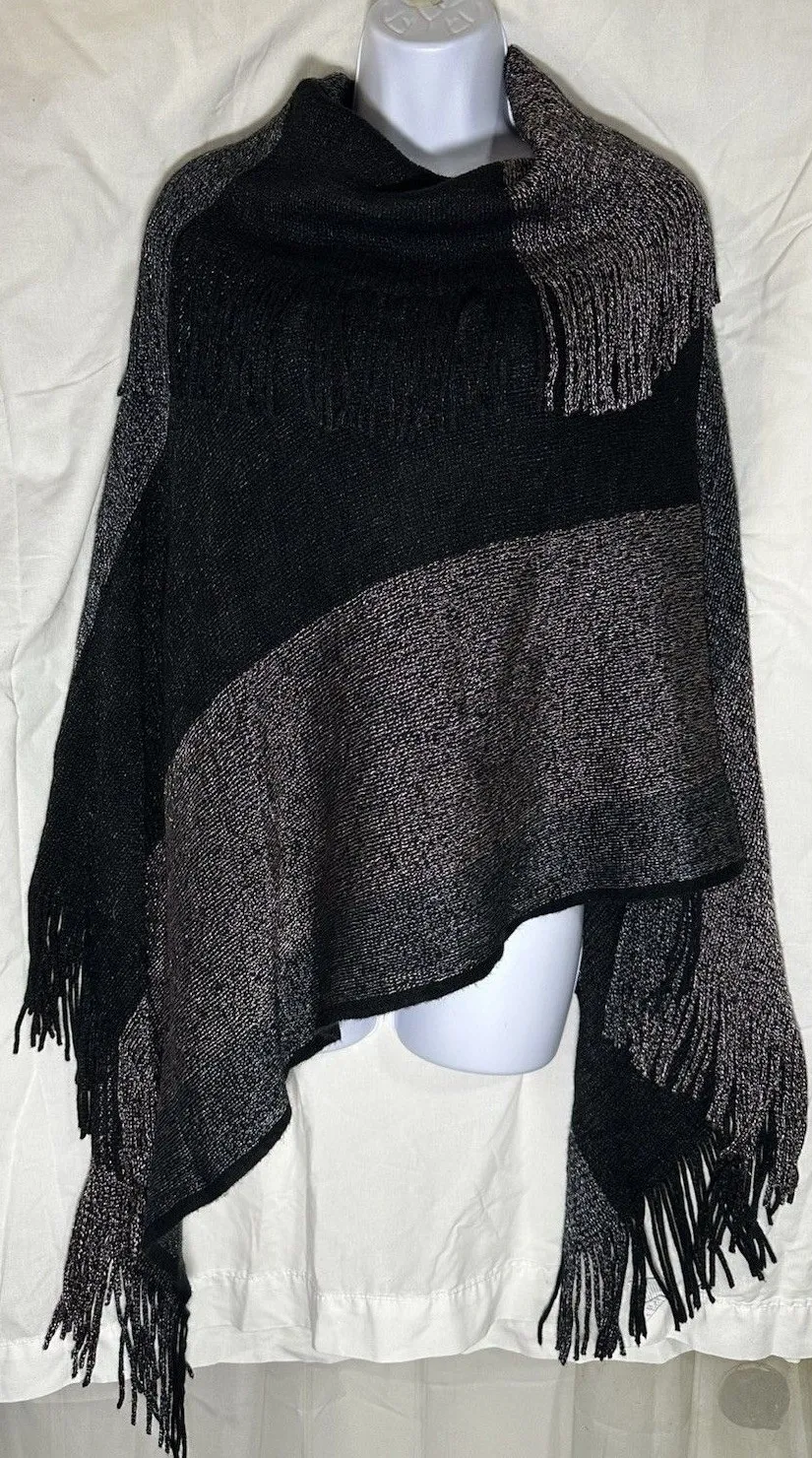 Sapphire Black Metallic Fringe Soft Poncho Cape Sweater – One Size Size 0 - Image 1