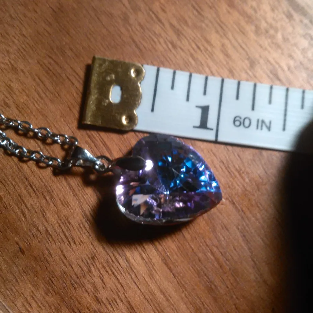 Mystic Color Crystal Heart Brass Pendant Stainless Steel Necklace - Image 6