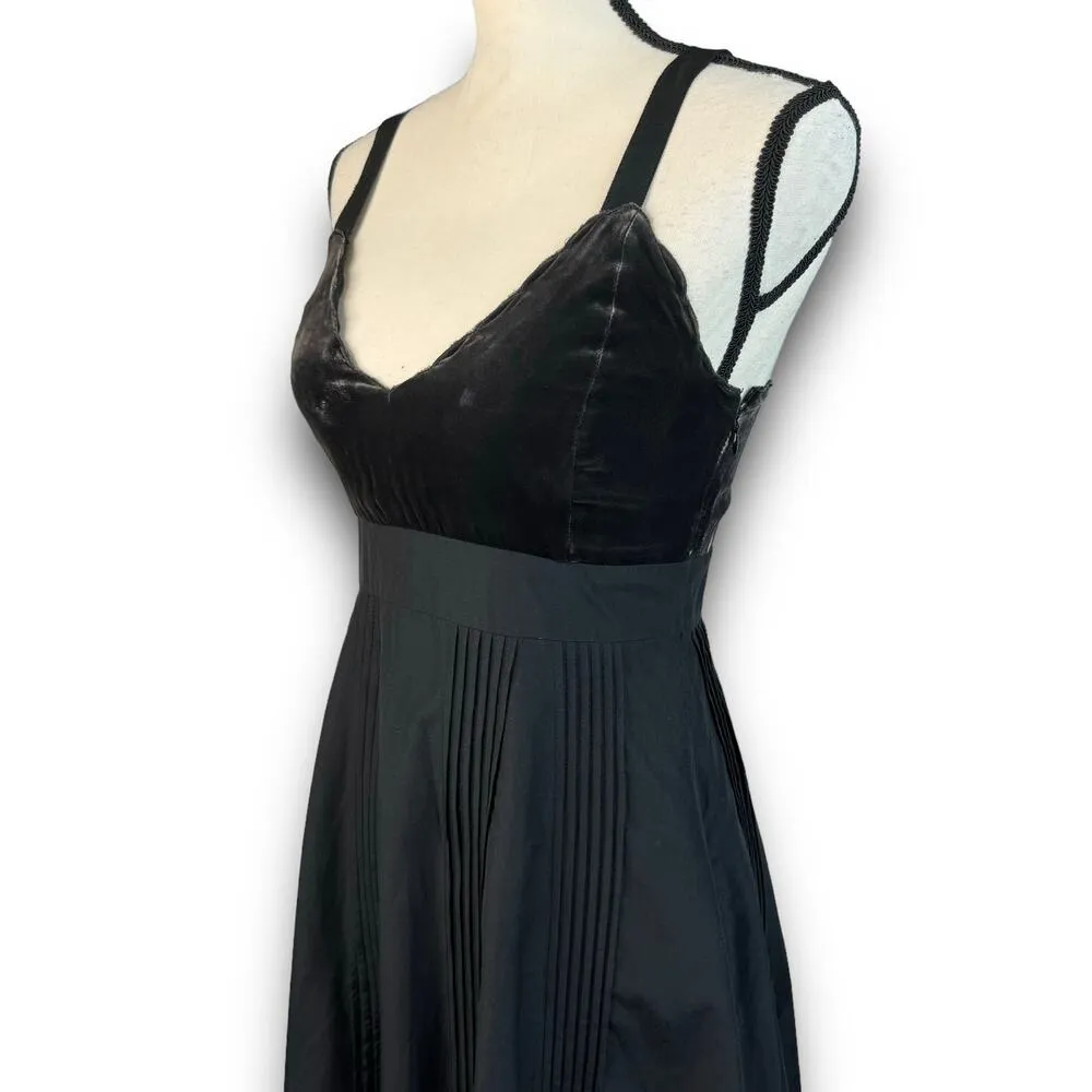 Moulinette Soeurs Black Fit and Flare Dress Velvet Top Pintuck Pleating Size 2 - Image 2