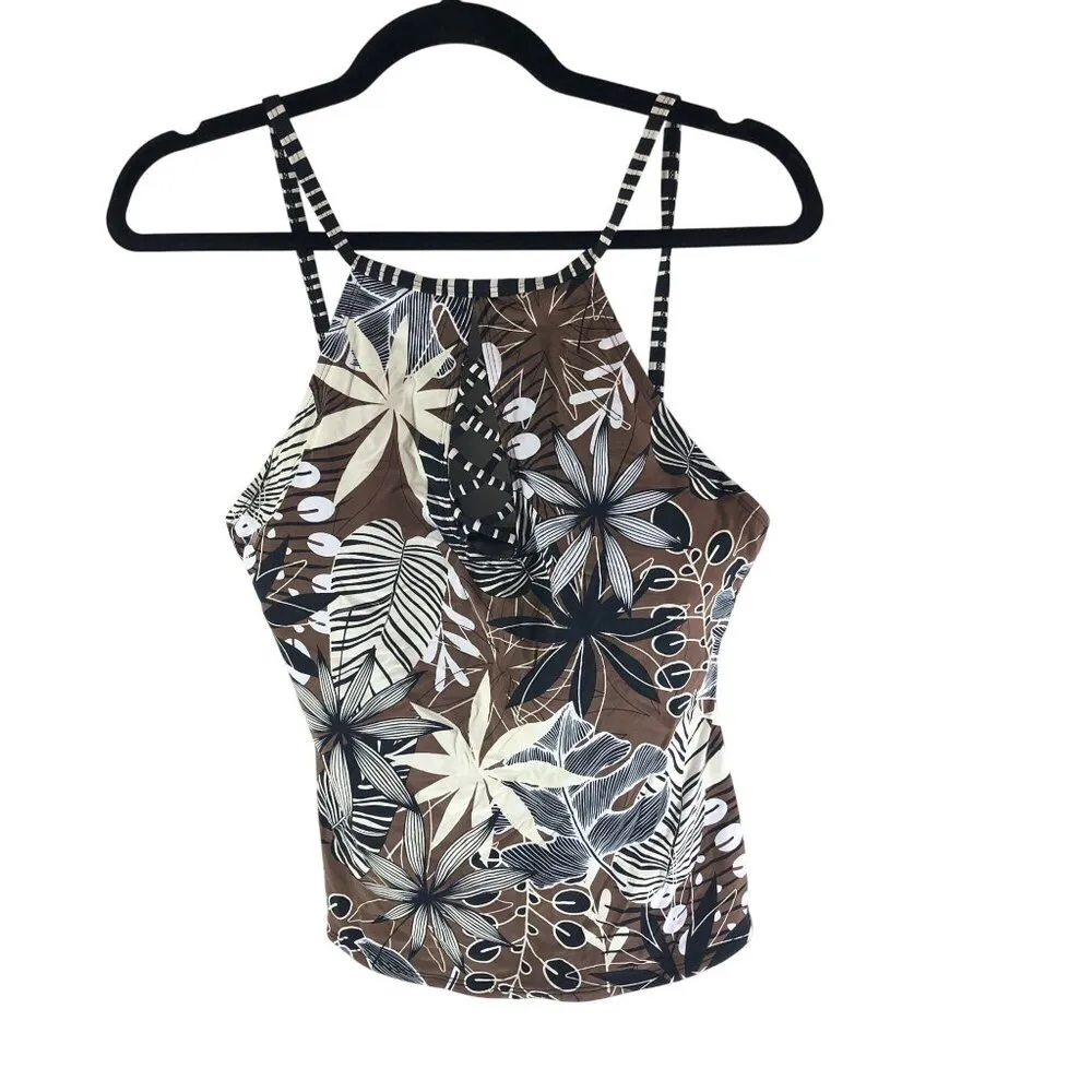 Bleu Rod Beattie Tankini Top High Neck Underwire Lattice Keyhole Floral Brown 6 - Image 3