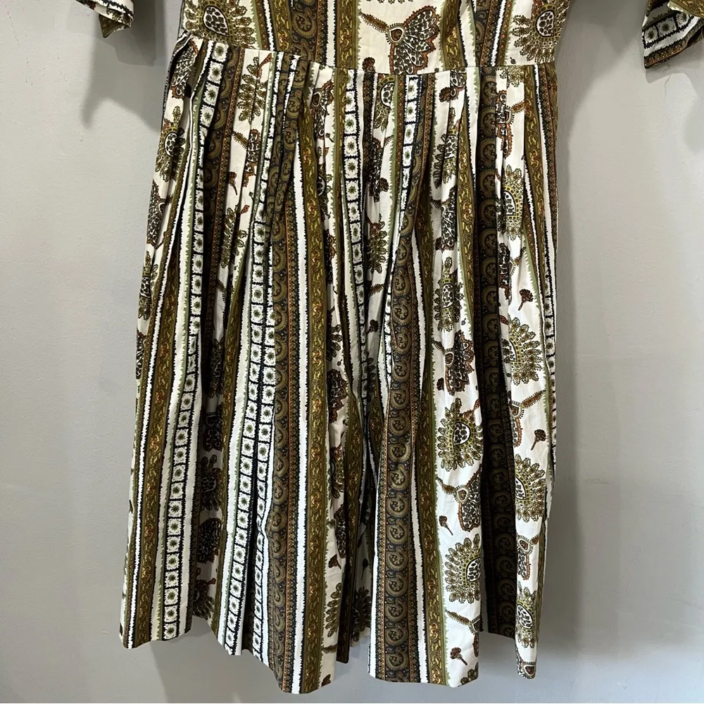 Vintage homemade dress Size 4 fit and flare Zip Neutral Sleeves Cotton - Image 3