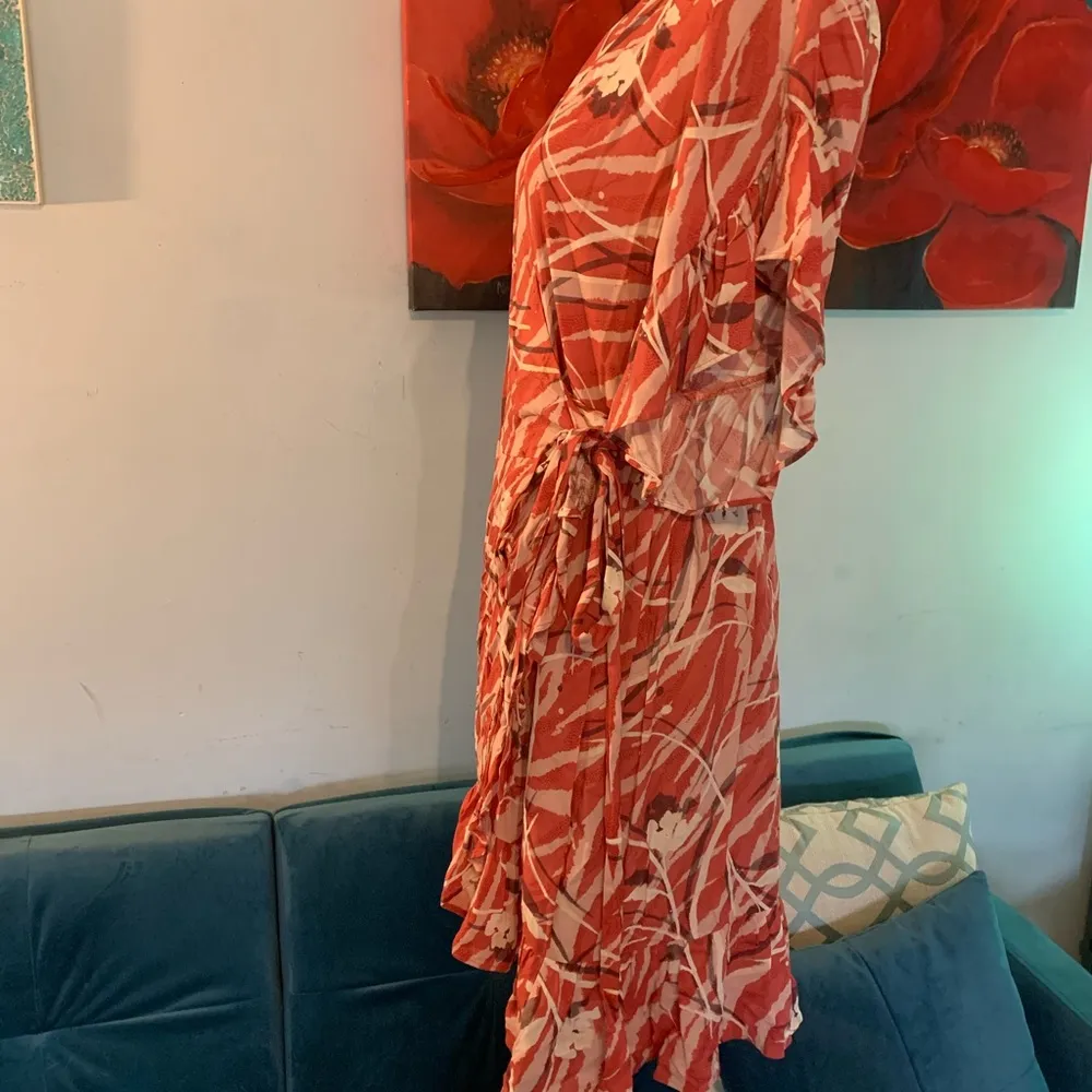 AllSaints Wrap Dress S 6 Marlow Kazuno Red Wrap Floral Smart Summer Day Casual - Image 4