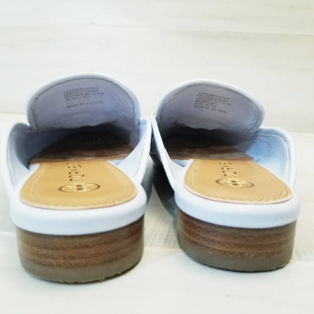 {6M} Tory Burch Jessa Woven Backless Loafer Icy Blue - Image 11