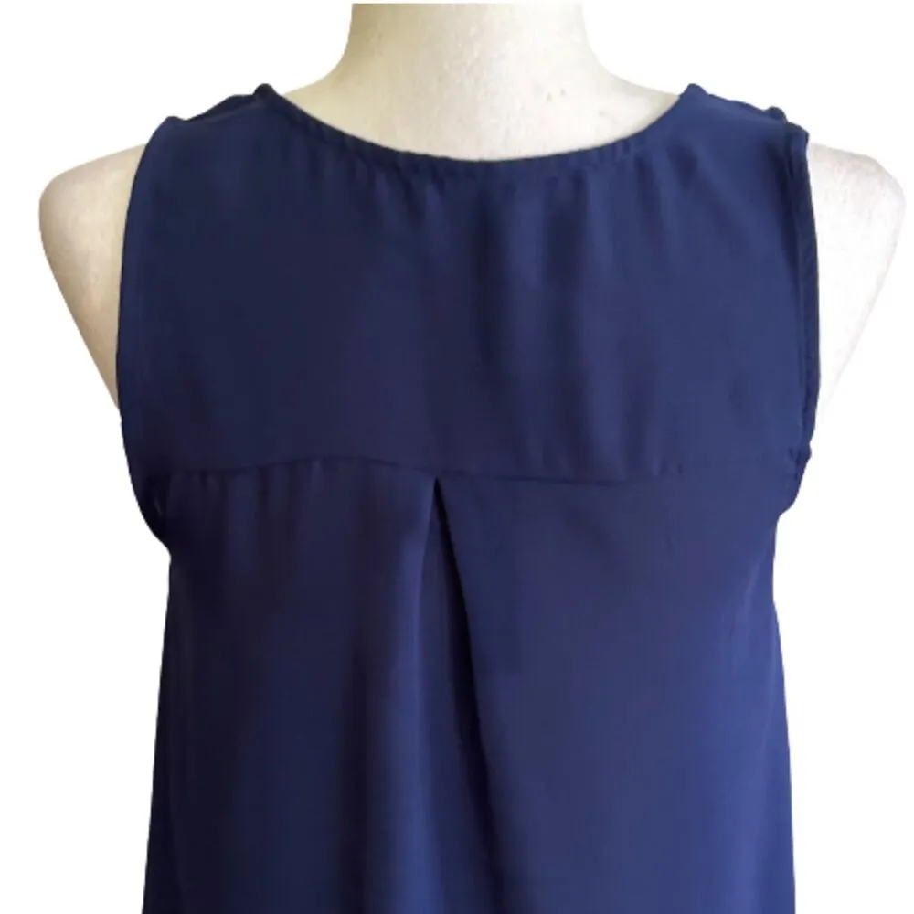 Harve Benard Blouse Navy Scoop V-Neck Keyhole Sleeveless Top Blouse Small NEW - Image 5