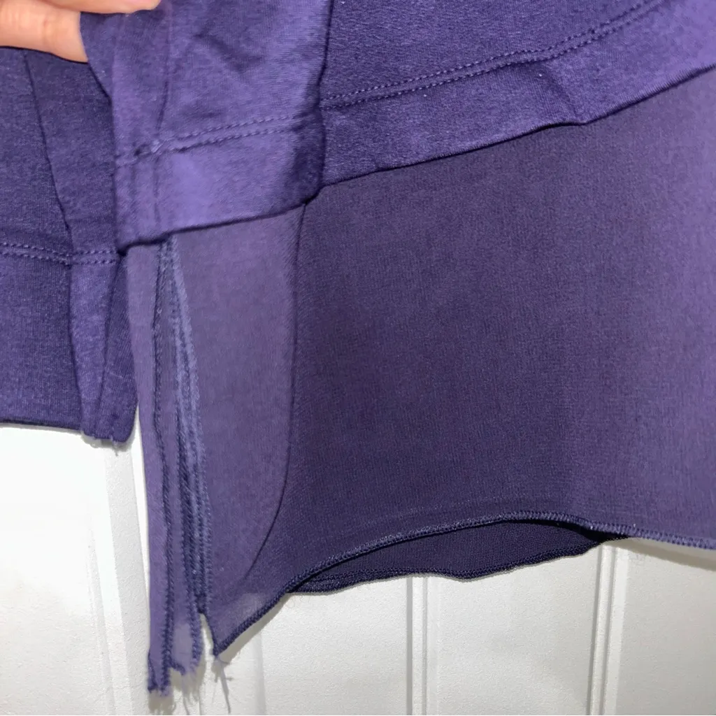 Chico's Zenergy Sz 2 US Large Hoodie Chiffon Layered Hem Athleisure Purple Top - Image 3