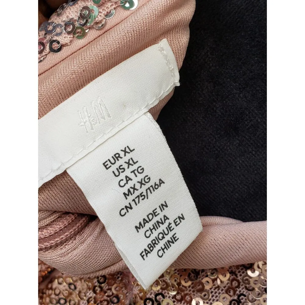 H&M Shift Dress Women's XL Beige Overall Sequin Long Sleeve Stretch Back Zip - Image 3
