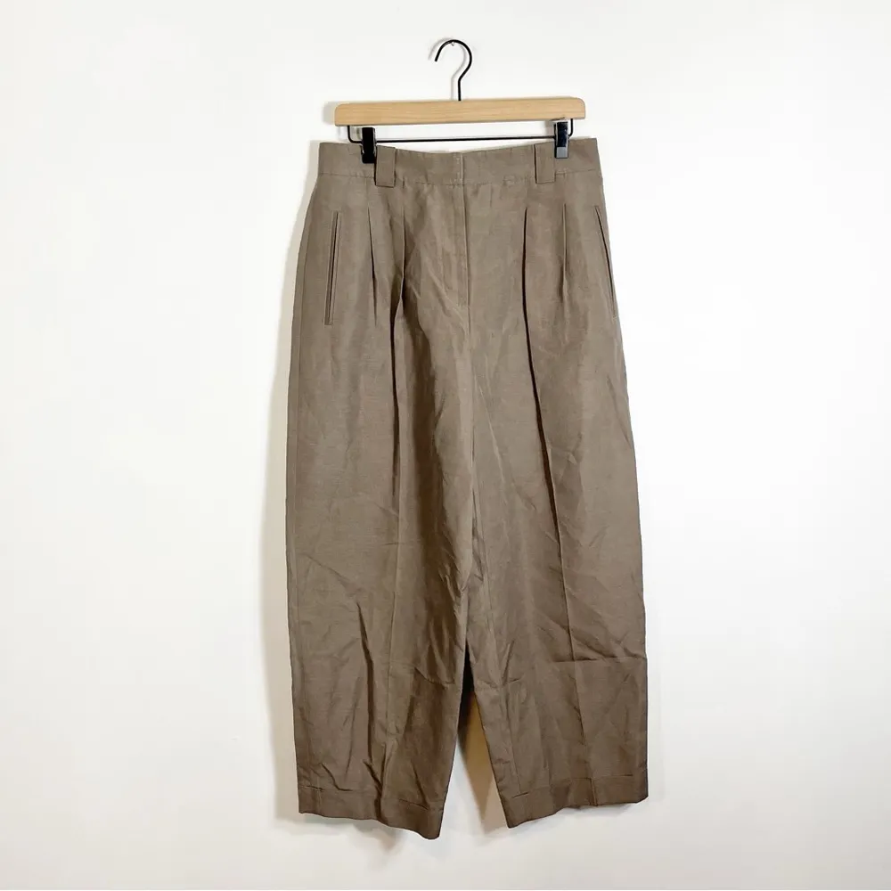 Lafayette 148 Wyatt Pleated Barrel Leg Pant US Size 6 Concrete Tan Gray - Image 6