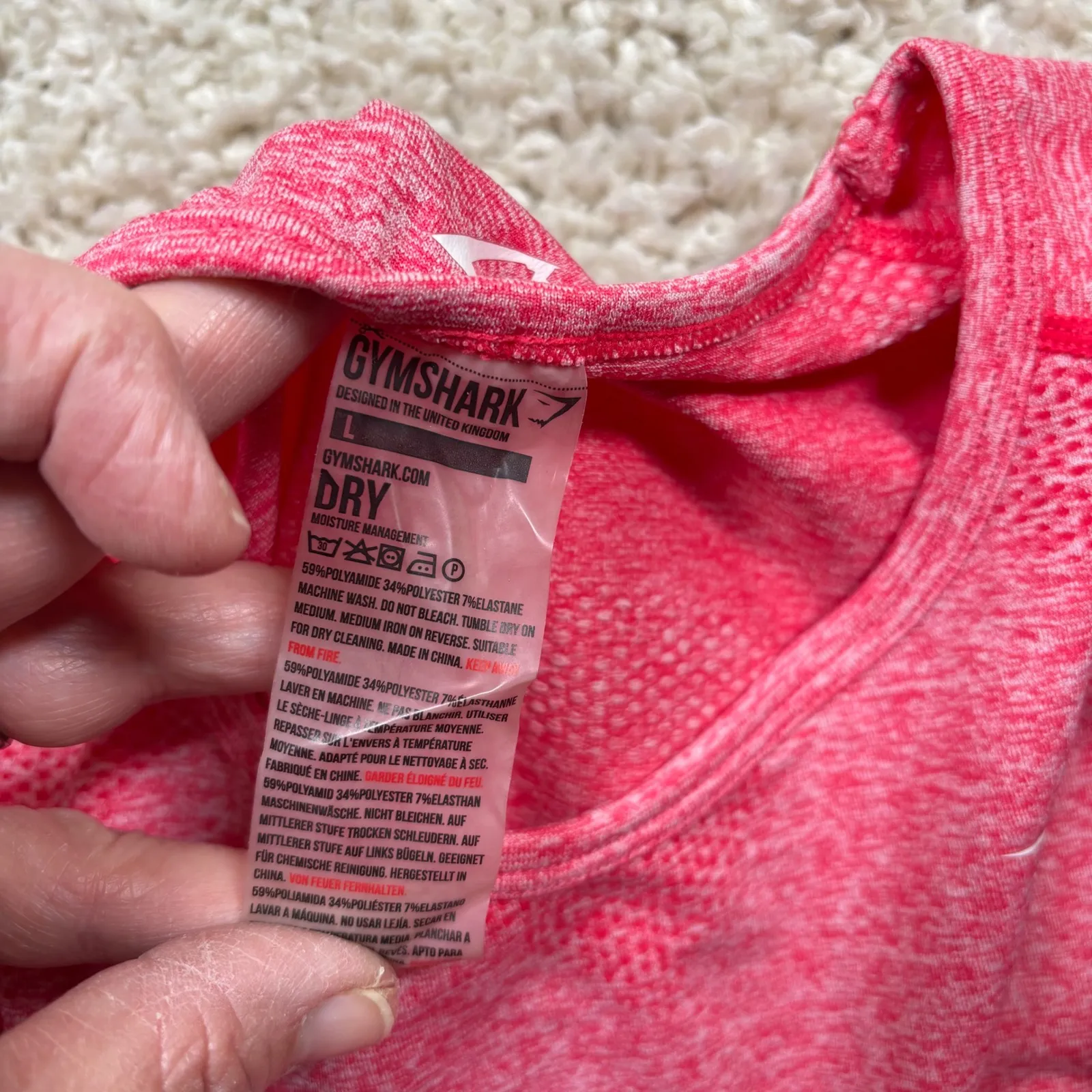 Gymshark Dry Seamless Long Sleeve Crop Top Pink Marl Womens Size L - Image 6