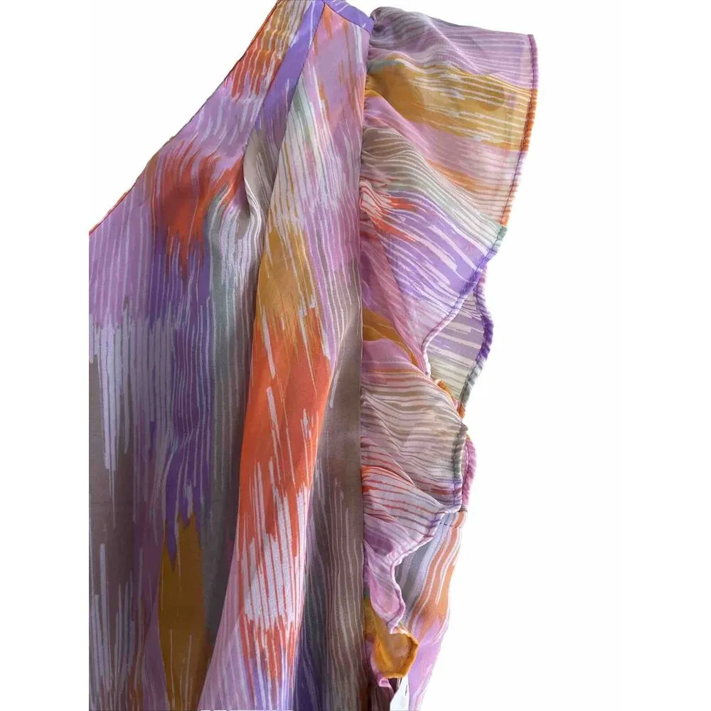 Midi Dress One Shoulder Flutter Sleeve Medium Womens Garden Party Chic - Image 6