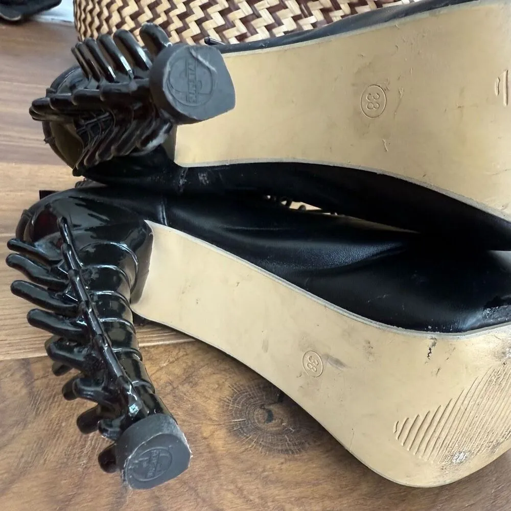 Gothic Babe Gothic Punk Bone Heel Boots Black $184 38 Size 7 - Image 13