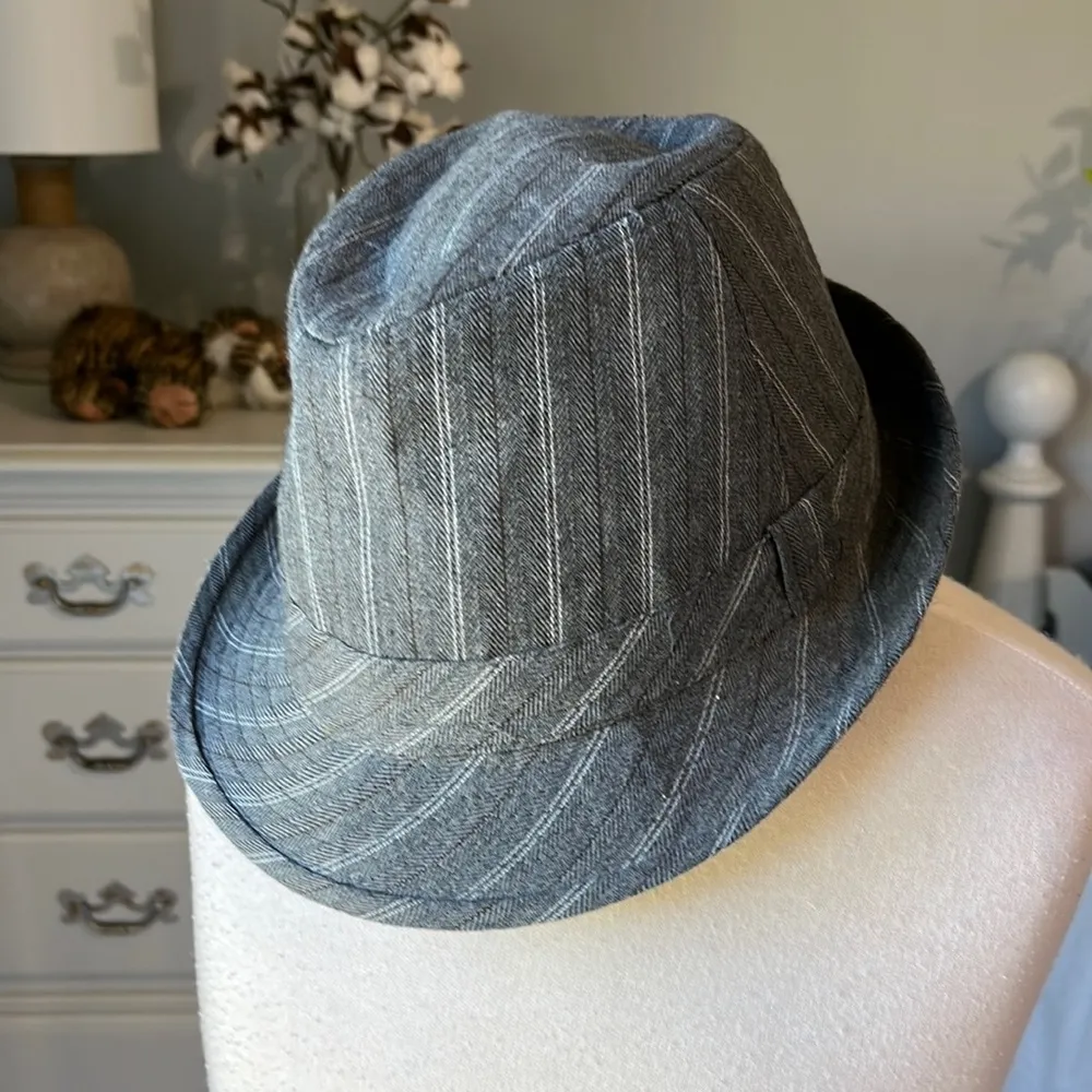 Womens Hat Fedora Gray Stripe Wool Acrylic - Image 4