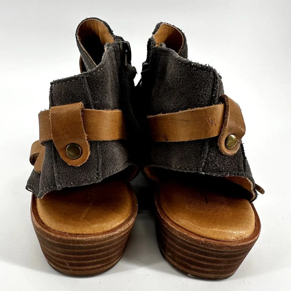 Anthro Gee Wawa Grace Peep Toe Sandals Buckle Ankle Zip Suede Leather Gray 9M - Image 5