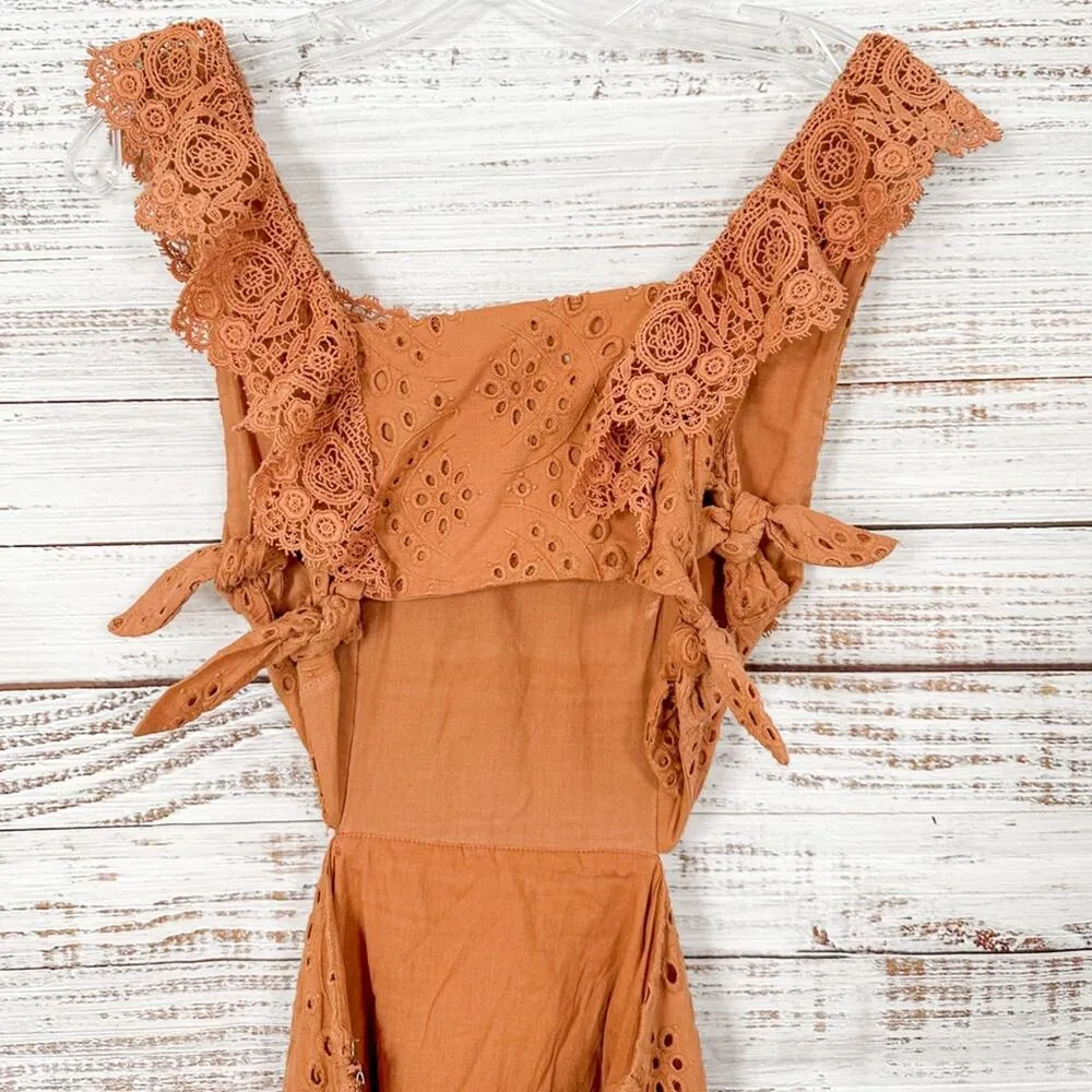 Nightcap x Carisa Rene Aimee Eyelet Copper Maxi Dress, EUC, Size XS MSRP $396 - Image 9