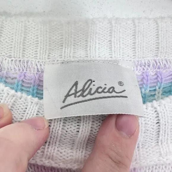 Vintage Grannycore Pastel Flower White Pink Purple 80s Crewneck Sweater Size‎ L Size L - Image 7