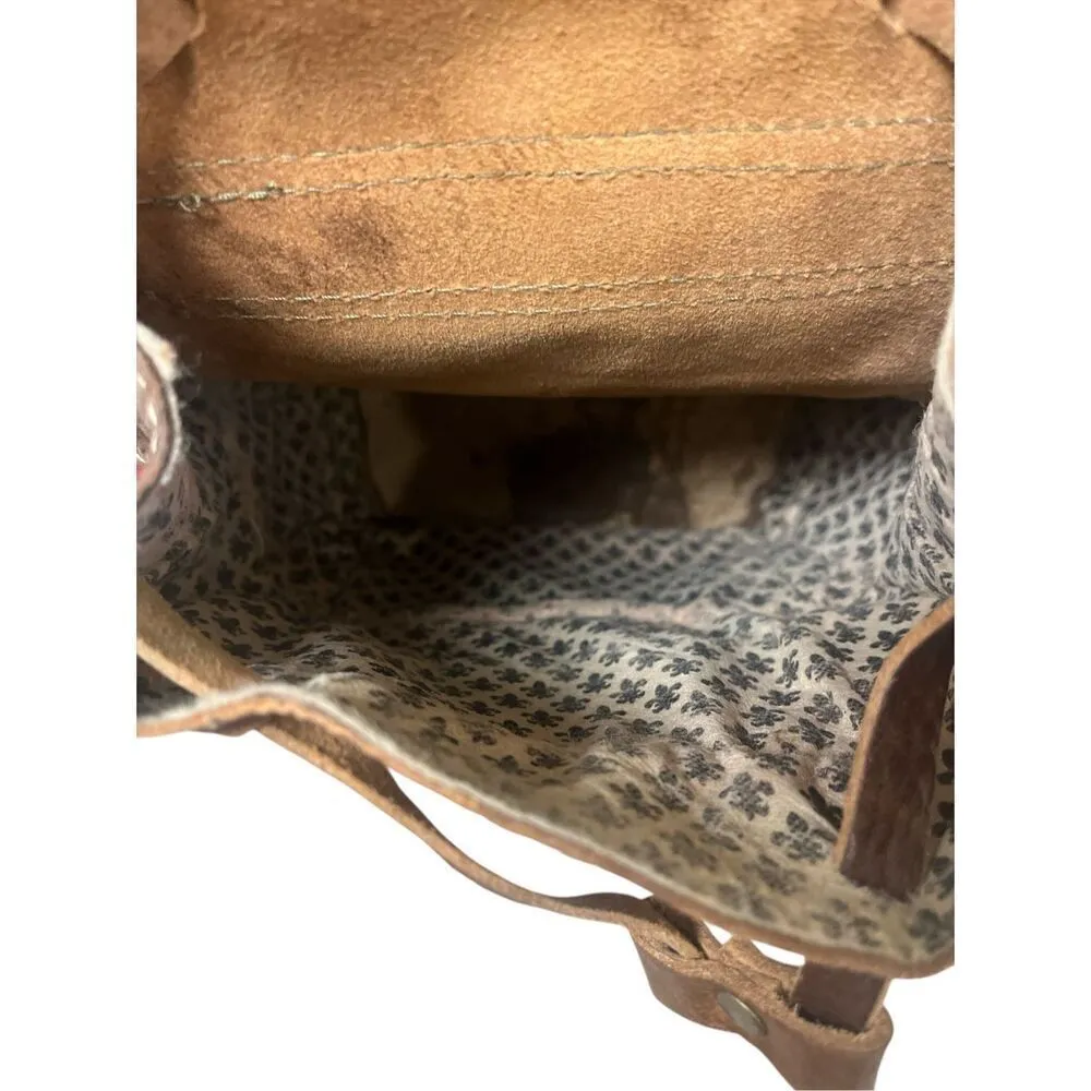 Moroccan leather backpack boho unisex Brown - Image 7