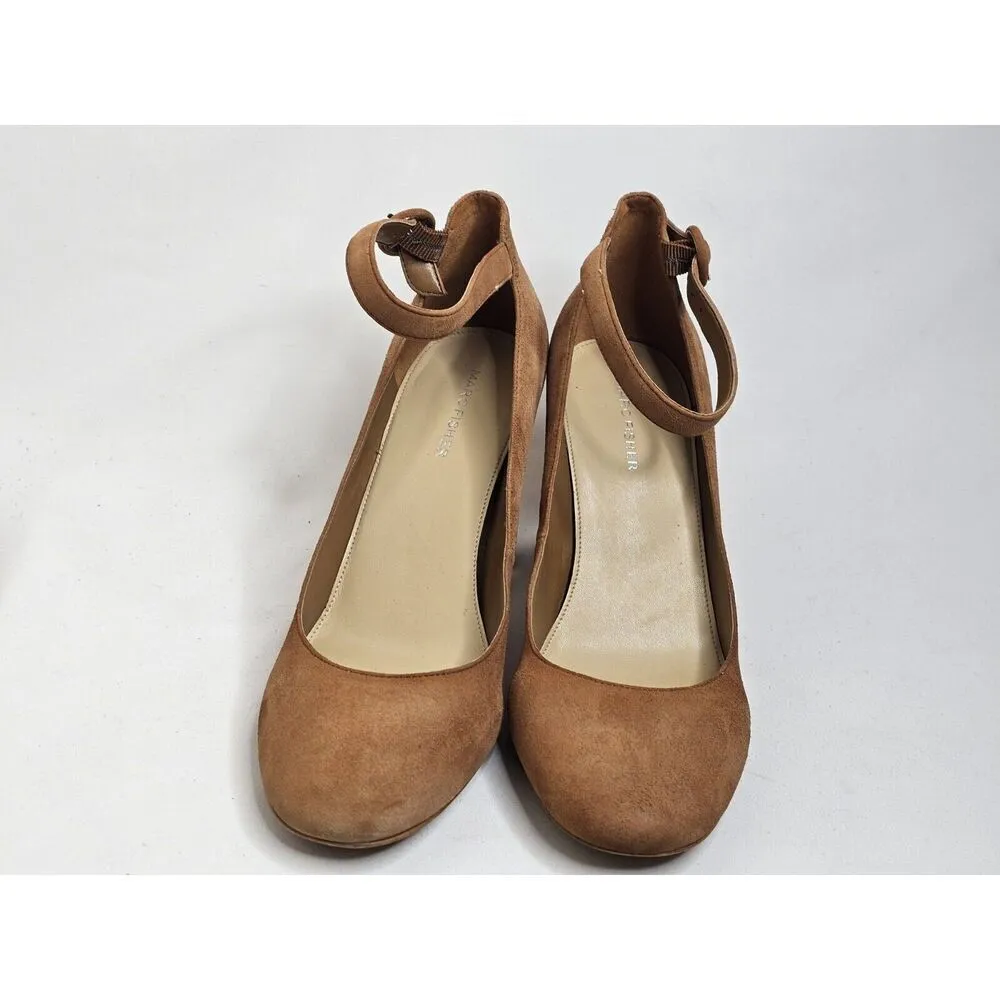 Marc Fisher Tan Maryjane Platform Suede Block Heels Ankle Strap Womens Size 9.5 - Image 3