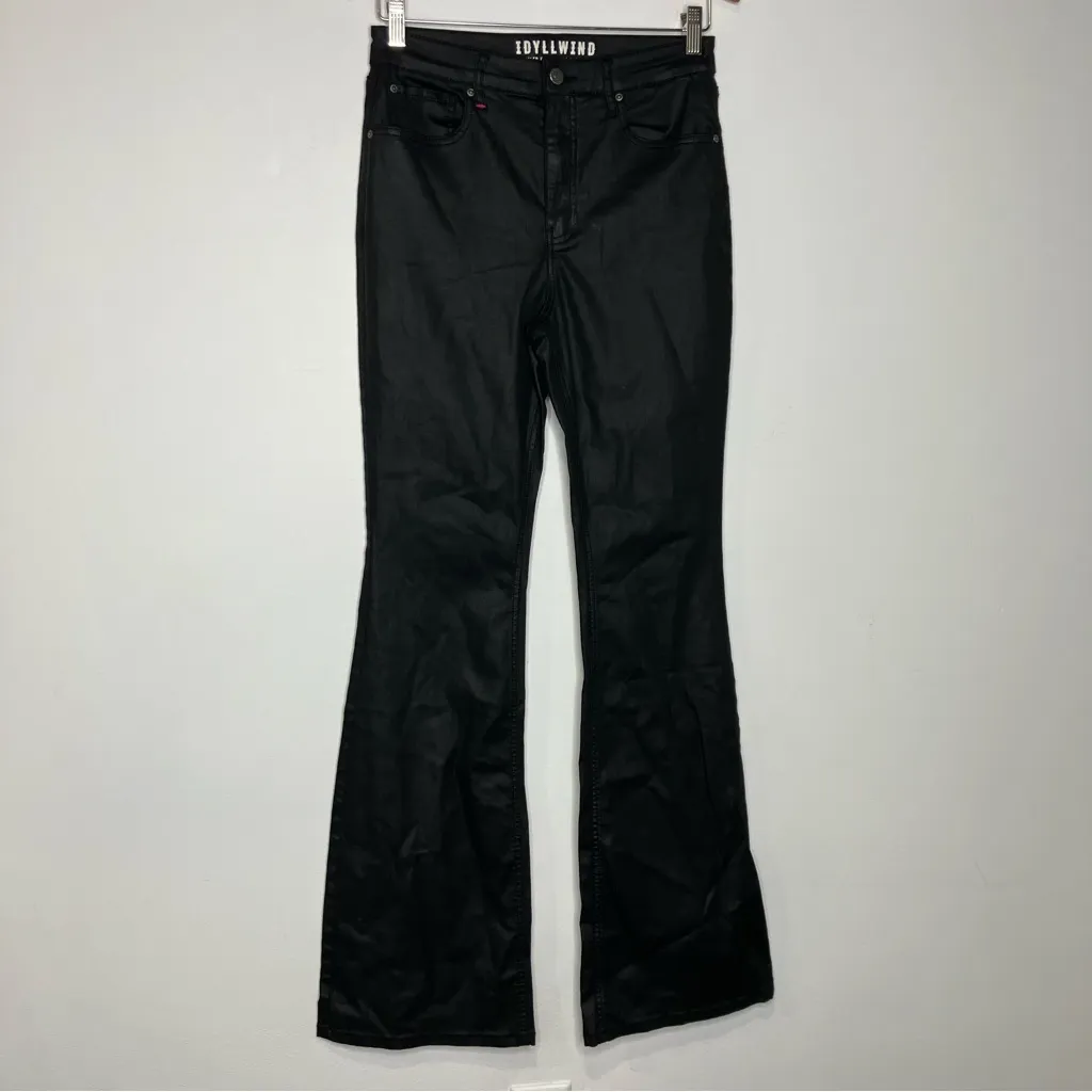 Idyllwind black‎ coated flare pants faux leather women’s size 10 country punk - Image 3