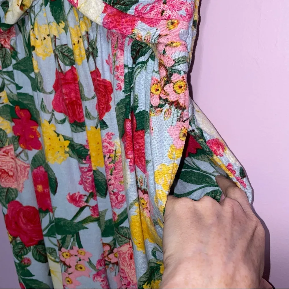 Old Navy Womens Size M Jumpsuit Linen Wide Leg Floral Boho Pockets Resort - Image 3