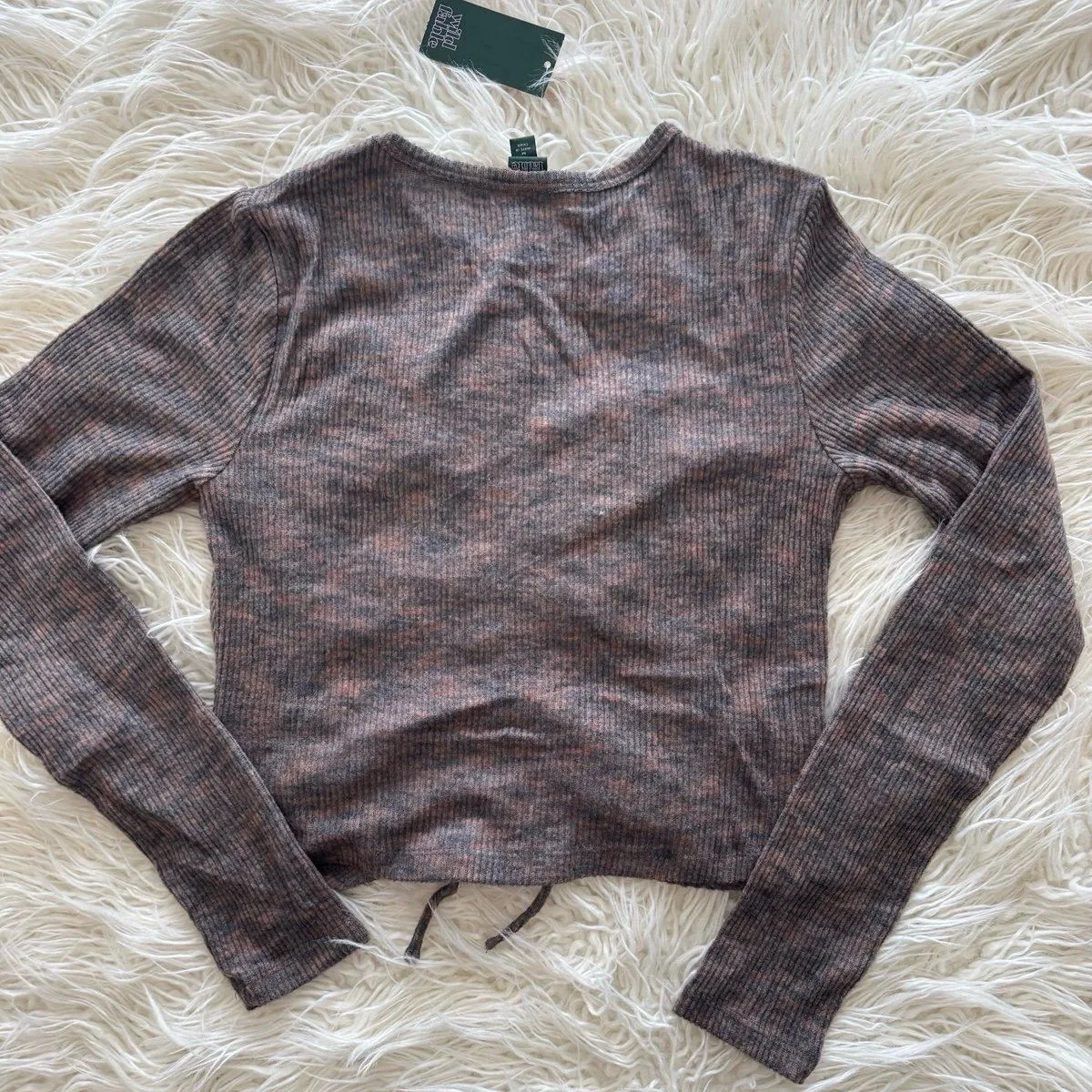 Wild Fable Long Sleeve Lace Up Cozy Knit Blouse Brown Size Medium - Image 8