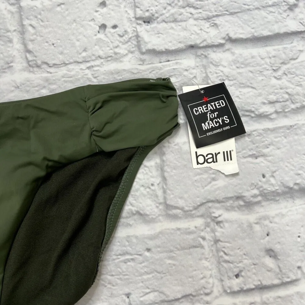 Bar III OLIVE Green Cabo Solids Side-Shirred Hipster Bikini Swim Bottom XL New - Image 2