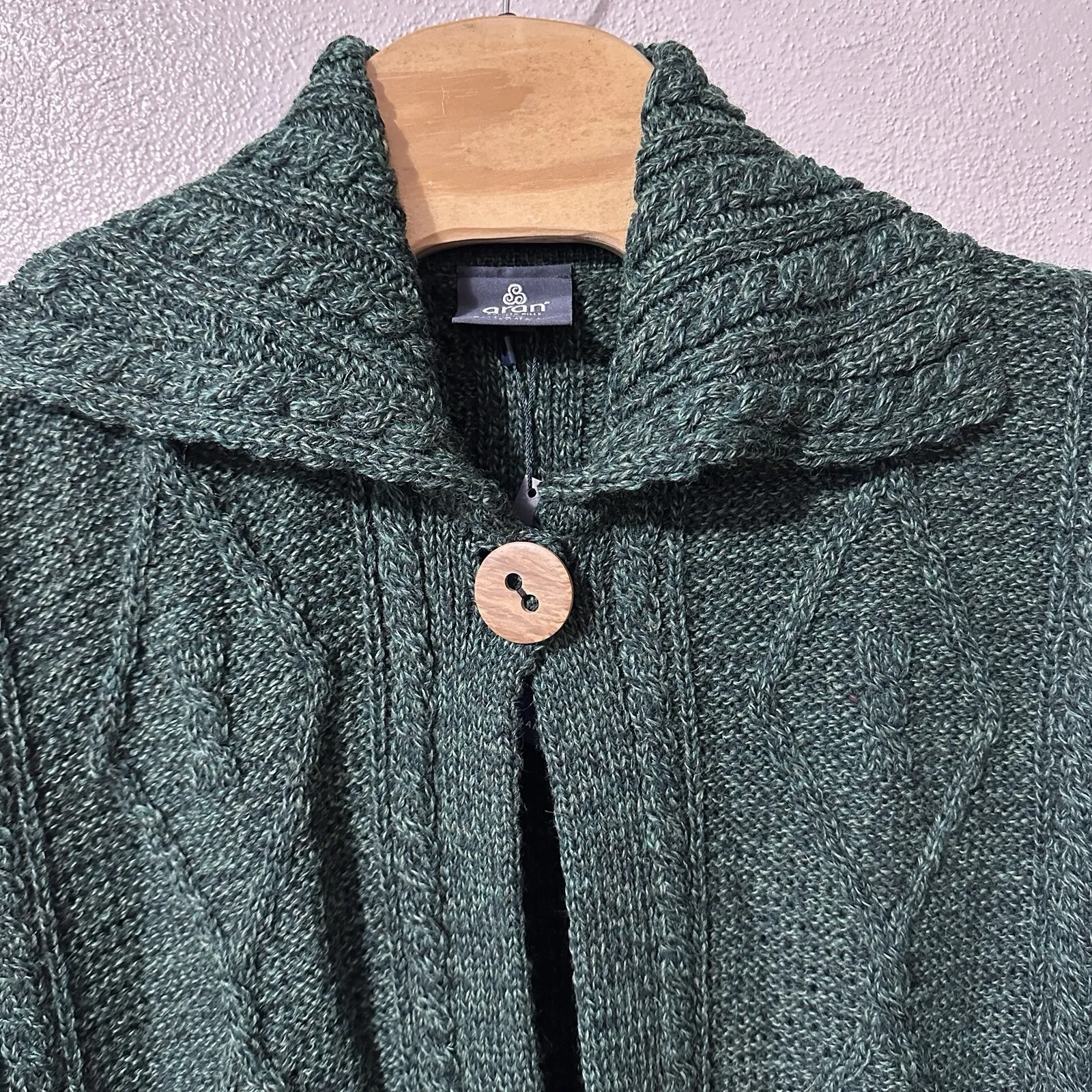 Aran Woollen Mills Cardigan Sweater Size XXL Green Long Single Button Cable Knit - Image 3