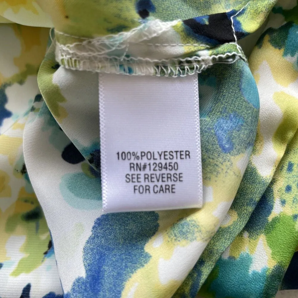 Apt. 9 Top Womens Size PL Blue Green Floral Sleeveless Blouse Pleated Side Tie - Image 6