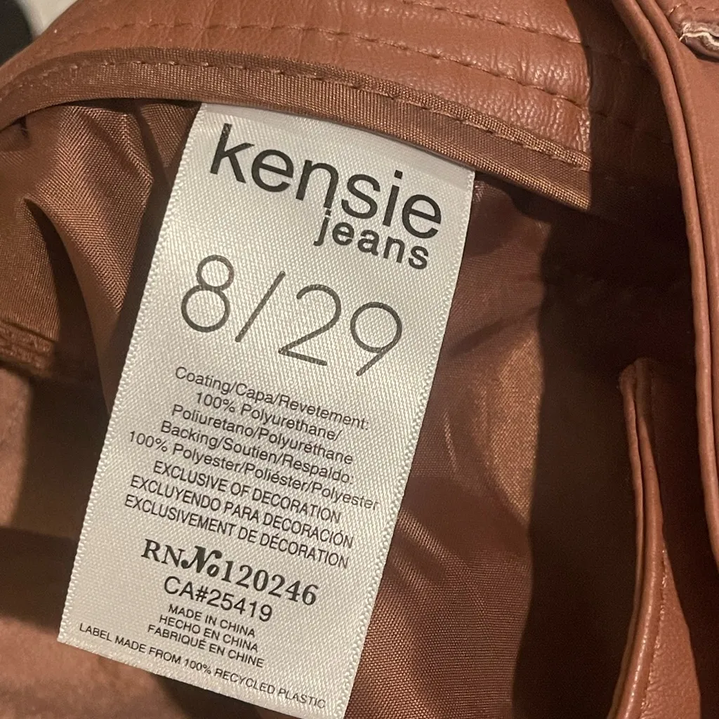 Kensie Jeans dark mocha brown pleather faux leather pants slacks womans 8 - Image 6