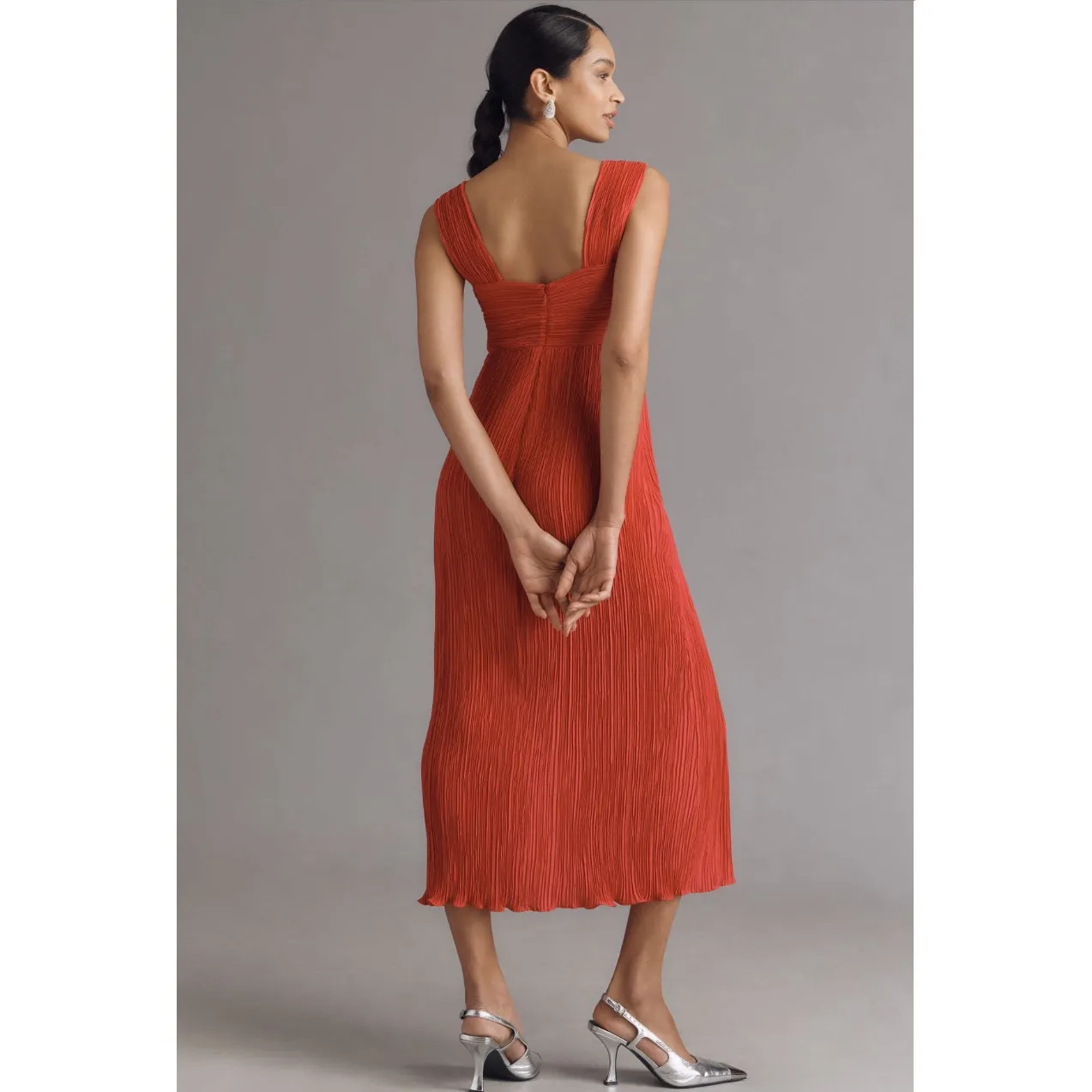 Anthropologie NWT Pink Pleated Satin Midi Dress Size XL - Image 2