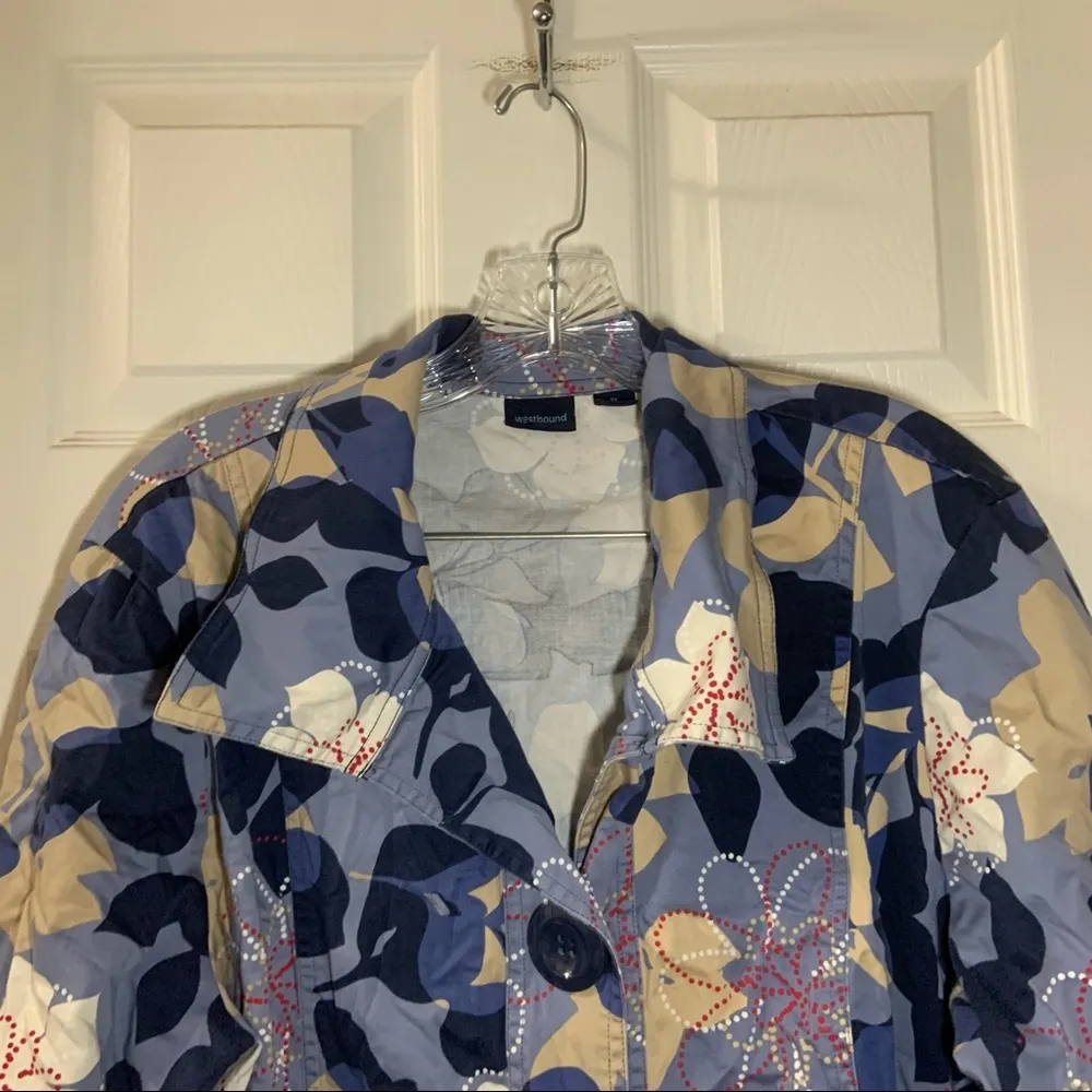 Westbound  Blue Print Long Sleeve Button Up Blouse XL - Image 3