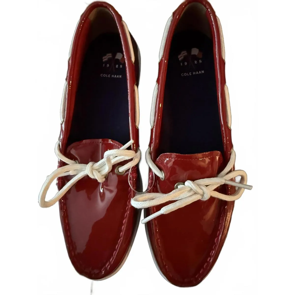 NEW Cole Haan Women's Loafers Boat Shoes Size 7.5B Shiny Red White Ties Casual - Image 5