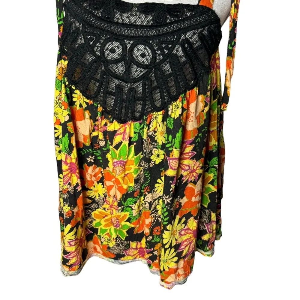 Free People Bali Moroccan Flowers Black Colorful Tie Strap Tank Top XS - Image 5