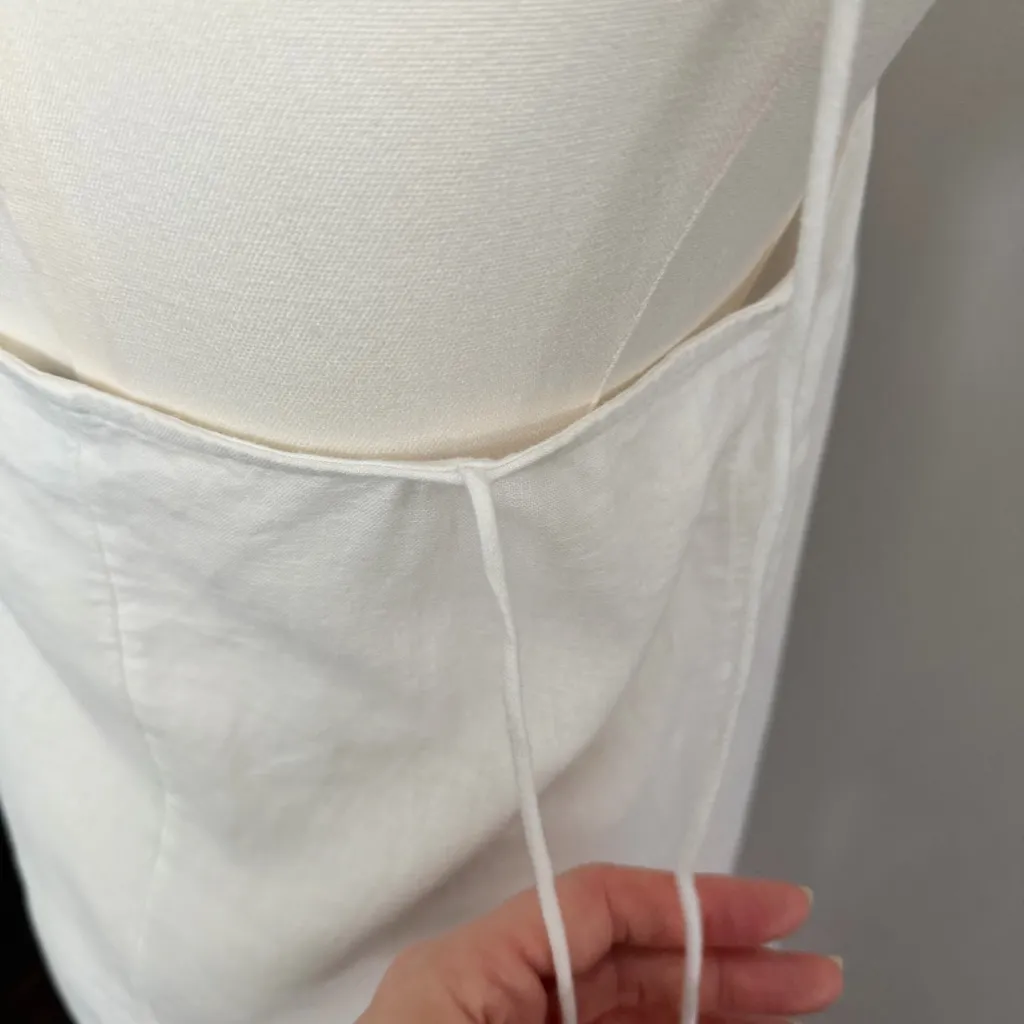 Old Navy Dress Calla Lily Mini Linen Blend Strappy Square Neck Off White Ivory - Image 9