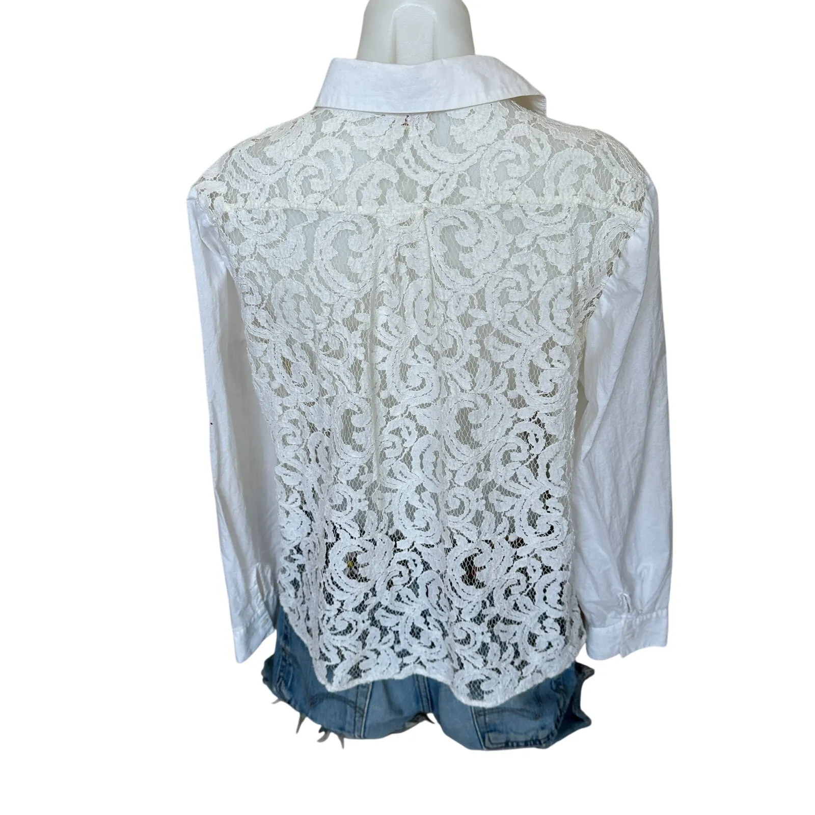 Sundance White Lace Button Down Shirt LARGE Capsule Wardrobe Romantic Cottage - Image 3