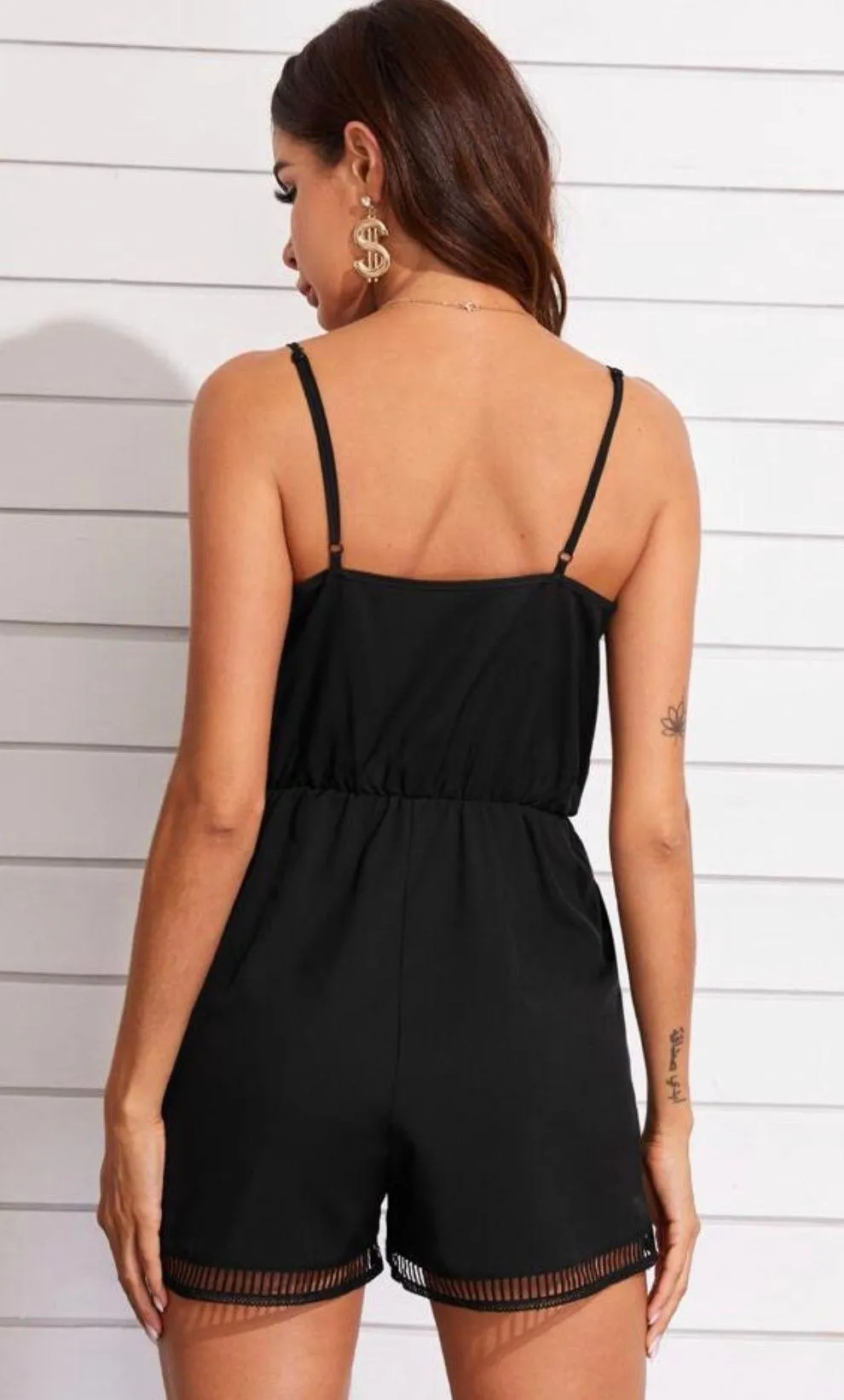 SheIn VCAY Surplice Neck Eyelet Lace Hem Slip Romper - Image 2