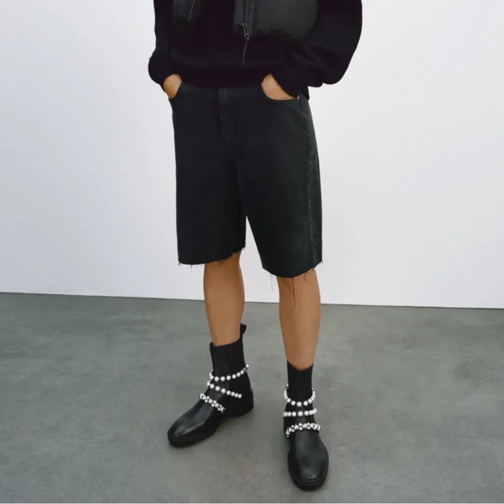 Zara Black Pearl Studded Moto Boots - Image 2