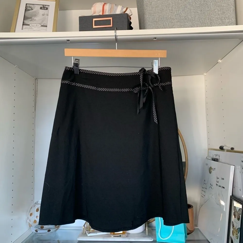 Black A-Line Office Wear Work Business Skirt w Polka Dot Tie Size 7 - Image 8