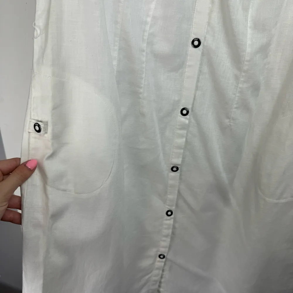 Lole Linen Cotton Blend Shirt Dress Sz 8 White Button Snap Boho Lagenlook - Image 9