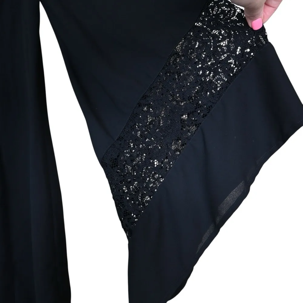 Express Women's 4 Black Bell Sleeve Lace Lined Mini Dress - Image 6